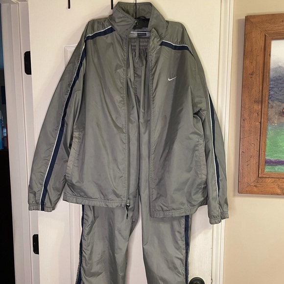 Nike Tracksuit Set (M) Gray w Blue & Silver Strip - Picture 1 of 16
